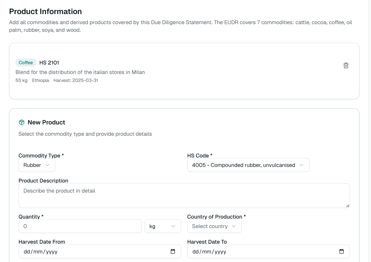 EUDR Commodity Selection Workflow