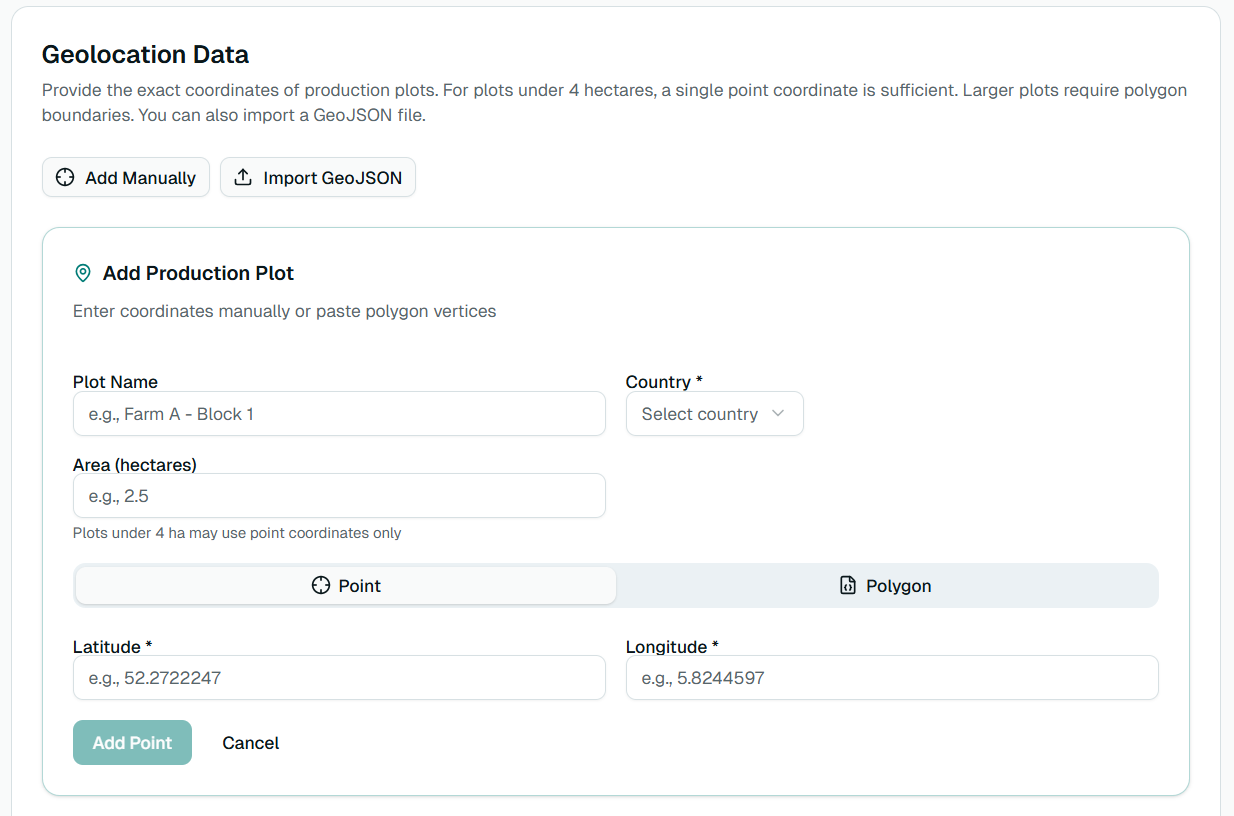 EUDR Mapping and Geolocation View - Ecomate